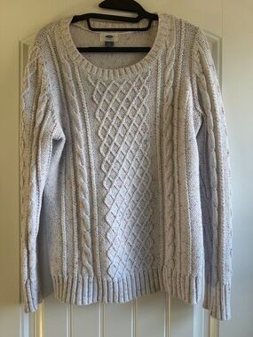 Old Navy Cream Cable Knit Sweater with Multicolor Flecks